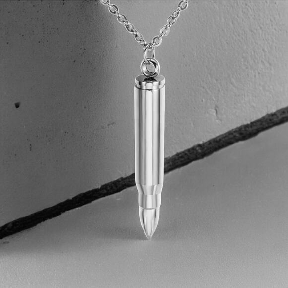 NEW 18K white gold plated bullet pendant necklace jewelry gift men B20 - Picture 1 of 3